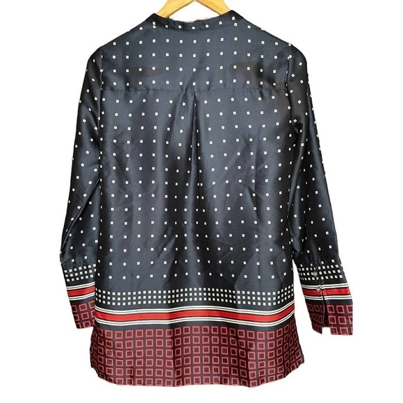 J Crew Drapey In Ratti Blue Red Geometric Print Long Sleeve High Low Tunic XXS - Picture 9 of 12